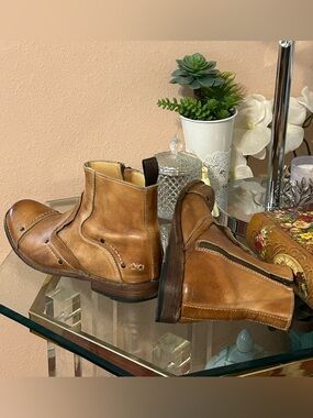 Bed Stu Men's Brown Leather Zip Ankle Boots Size 10